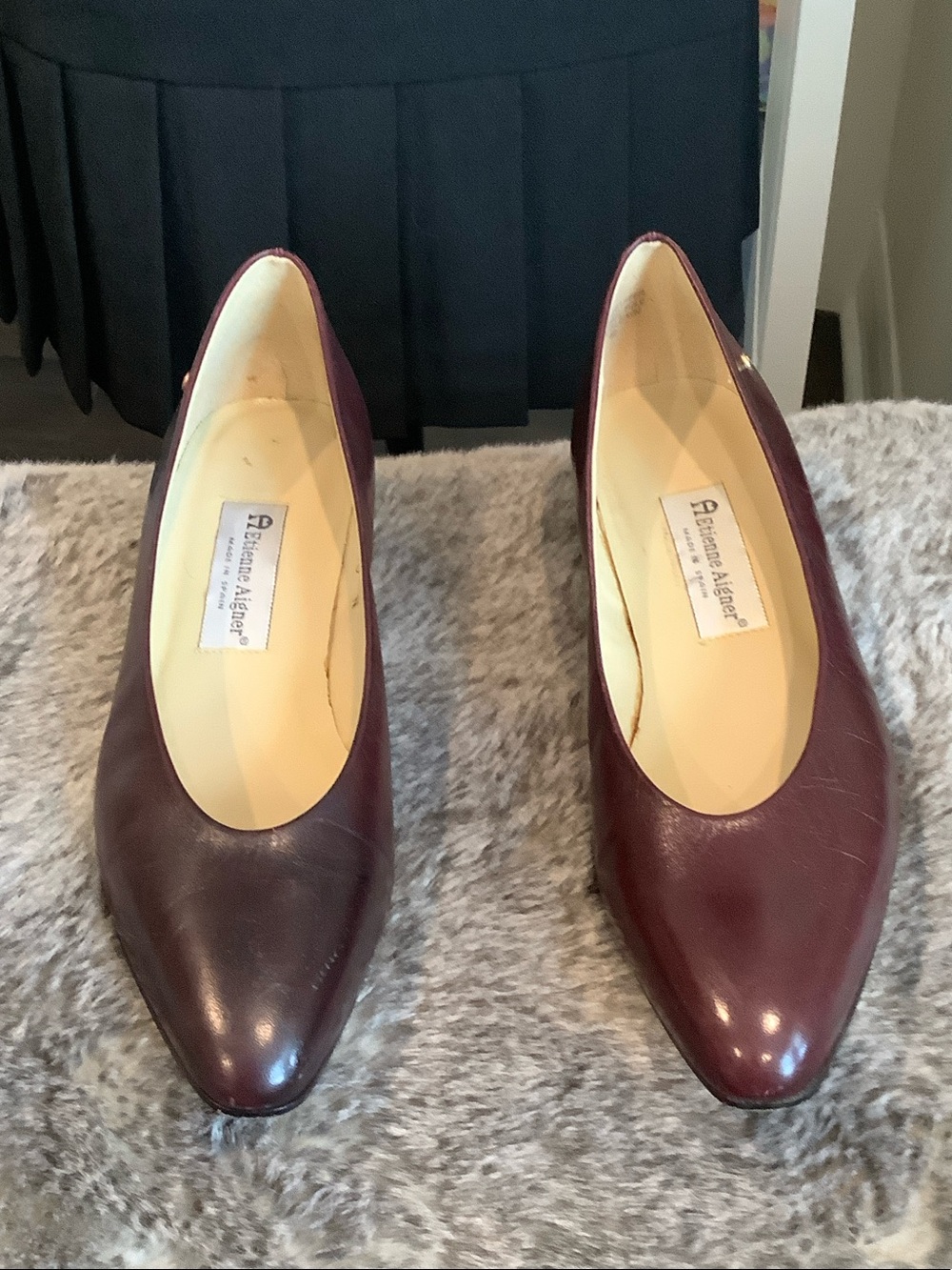 Etienne Aigner Burgundy Pointed-Toe Leather Pumps